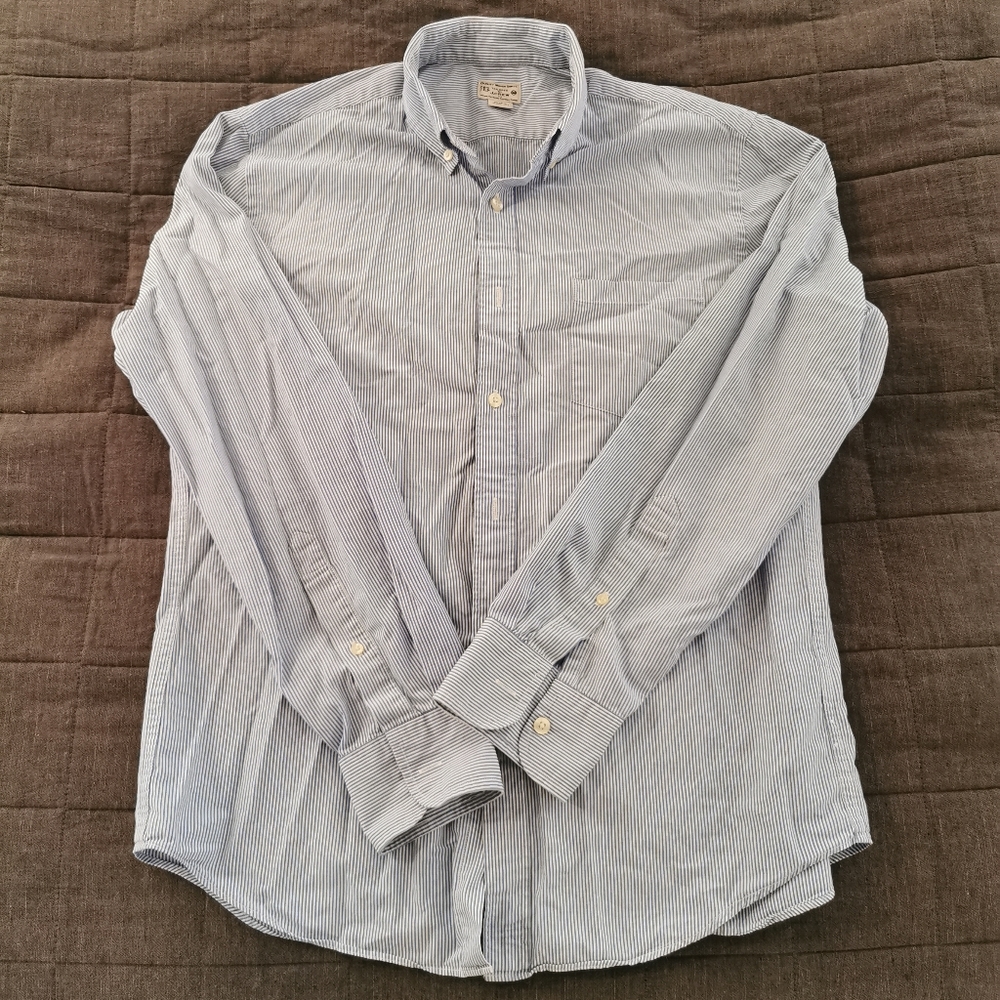J. Crew medium blue and white striped button down shirt